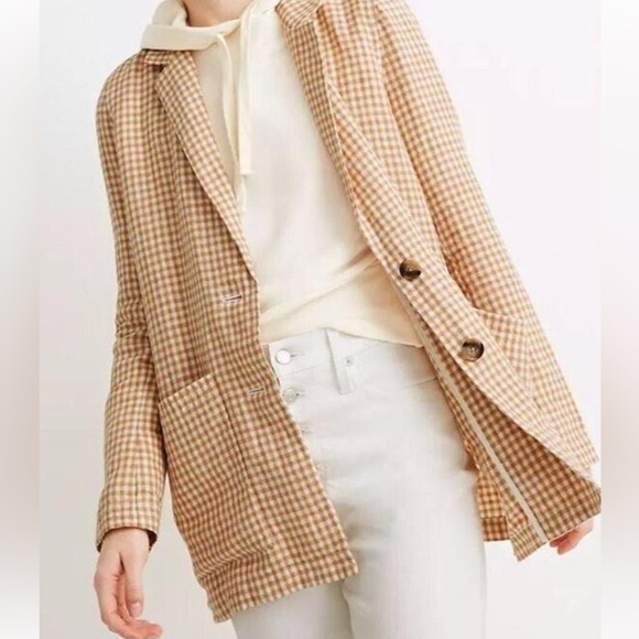 Madewell medium tan and white gingham dorset linen blazer. - Picture 7 of 11